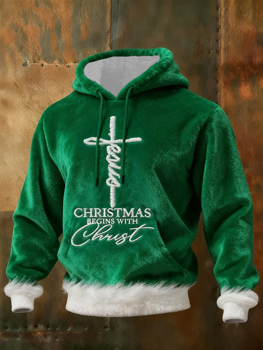 Men's Men's Christmas Begins With Christ Cozy Flannel Hoodie
