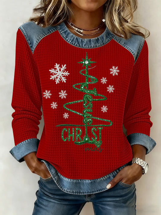 Women's Christmas Belief Print Waffle Sweatshirt