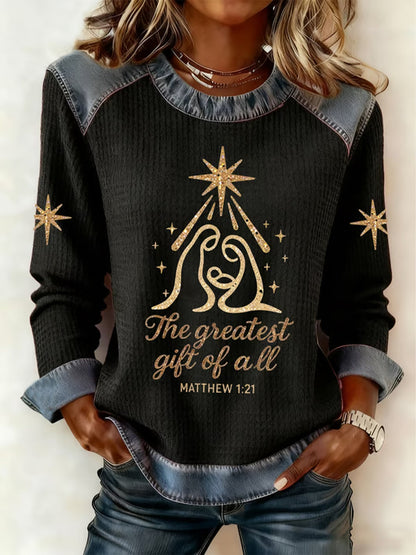 Women's Christmas Belief Print Waffle Sweatshirt
