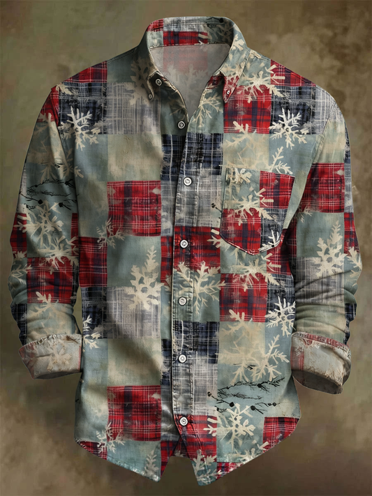 Men's Vintage Christmas Art Printed Shirt