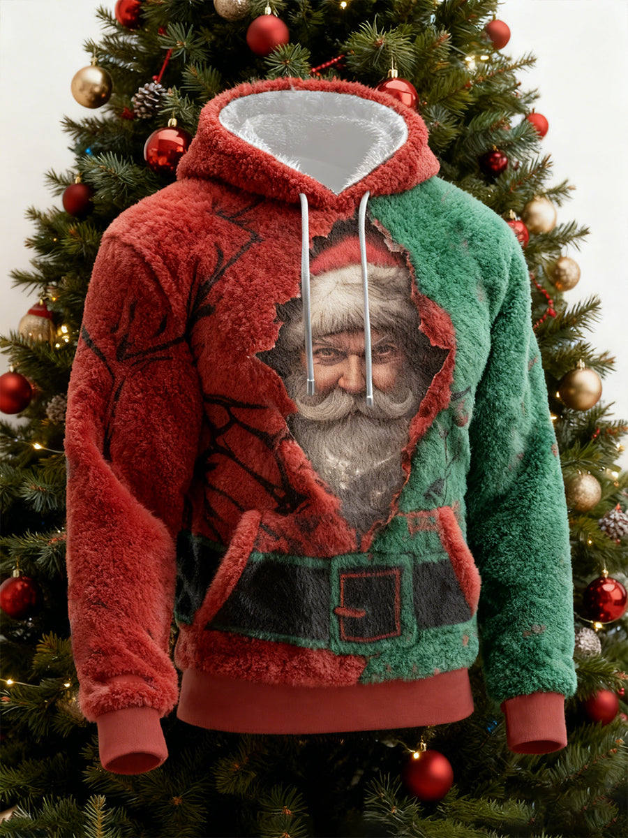 Men's Funny Santa Claus Flannel Hoodie