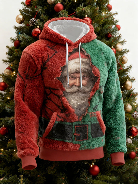 Men's Funny Santa Claus Flannel Hoodie