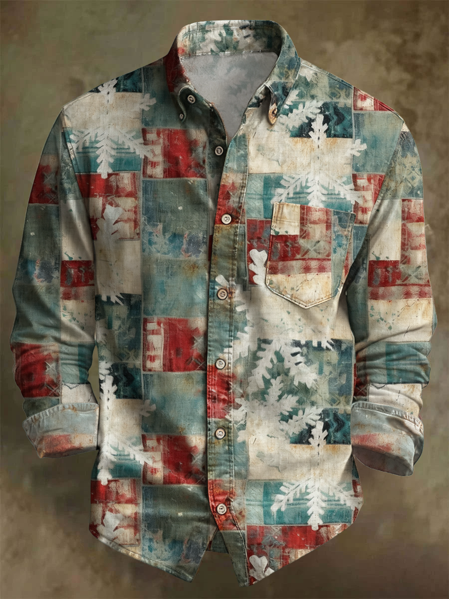 Men's Vintage Christmas Art Printed Shirt