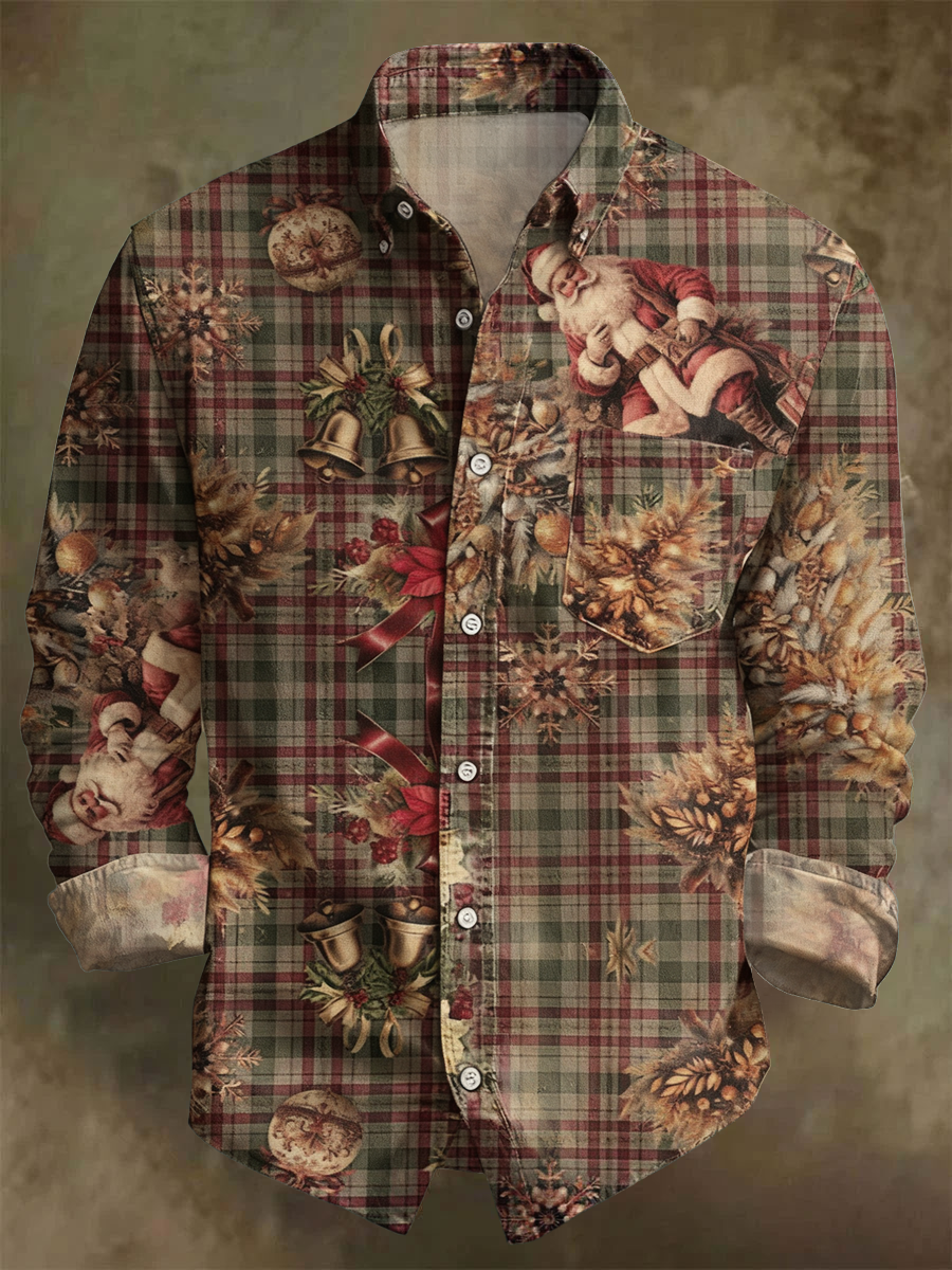Men's Vintage Christmas Art Printed Shirt