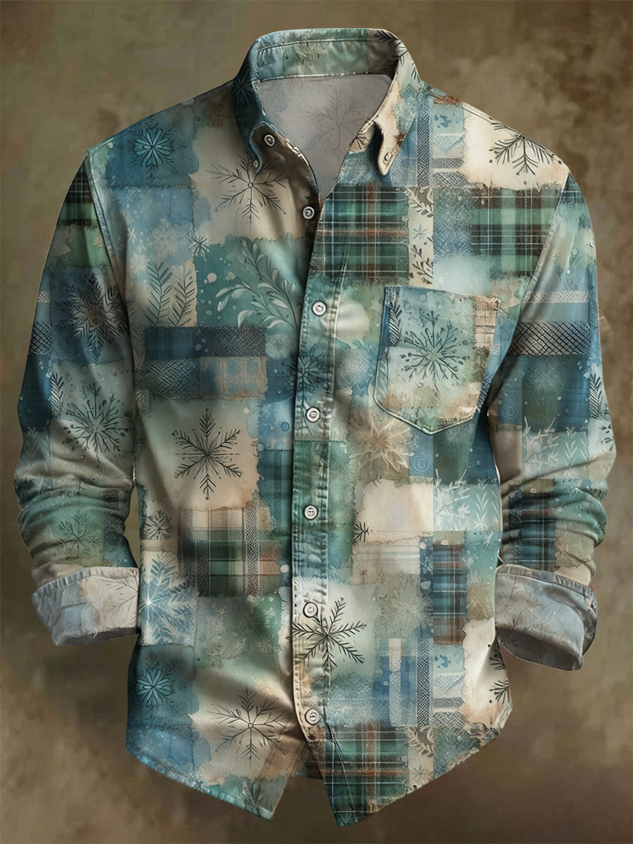 Men's Vintage Christmas Art Printed Shirt