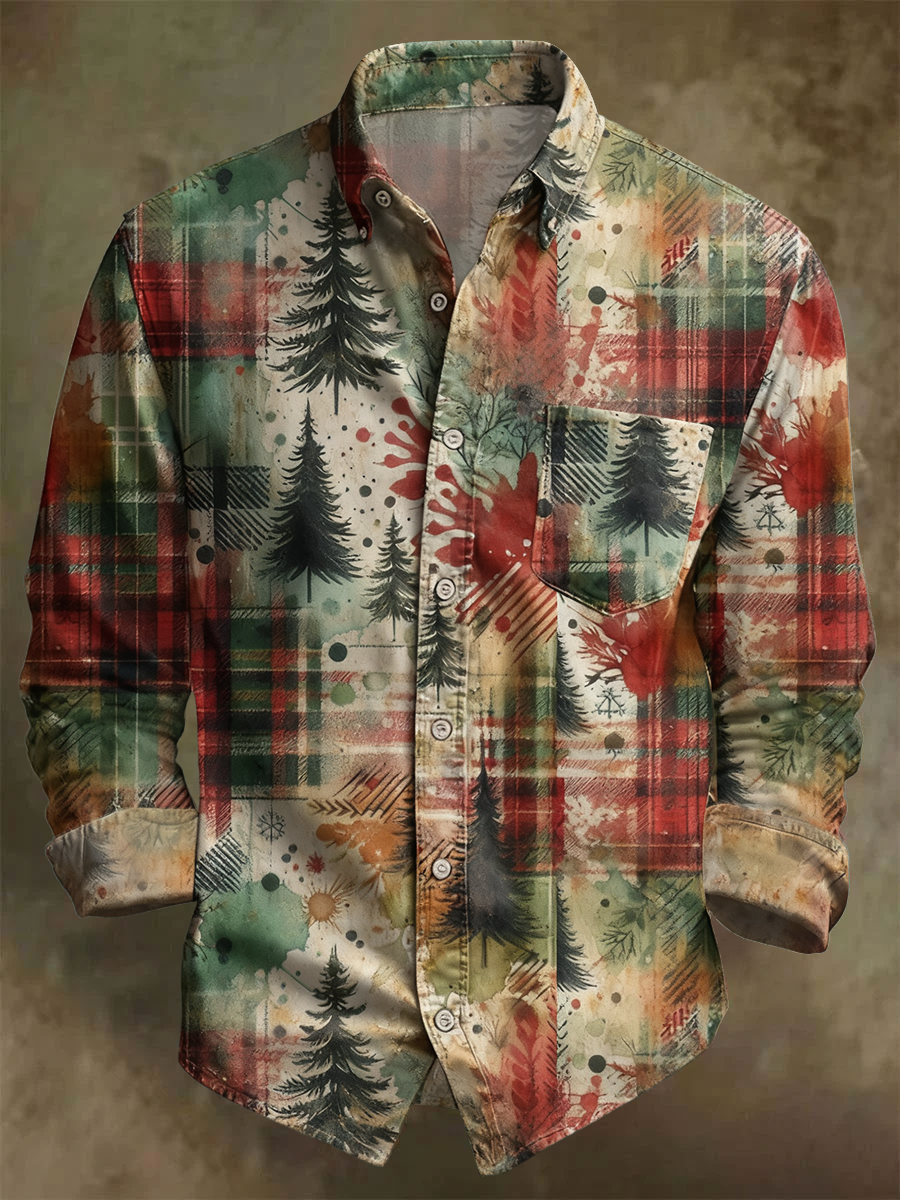 Men's Vintage Christmas Art Printed Shirt