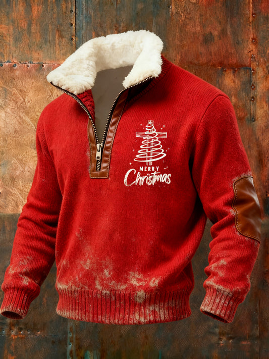 Christmas Lambswool-Collar Zipper Pullover Sweater