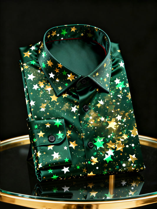 Christmas Sparkling Gradient Star Satin Long-Sleeve Shirt