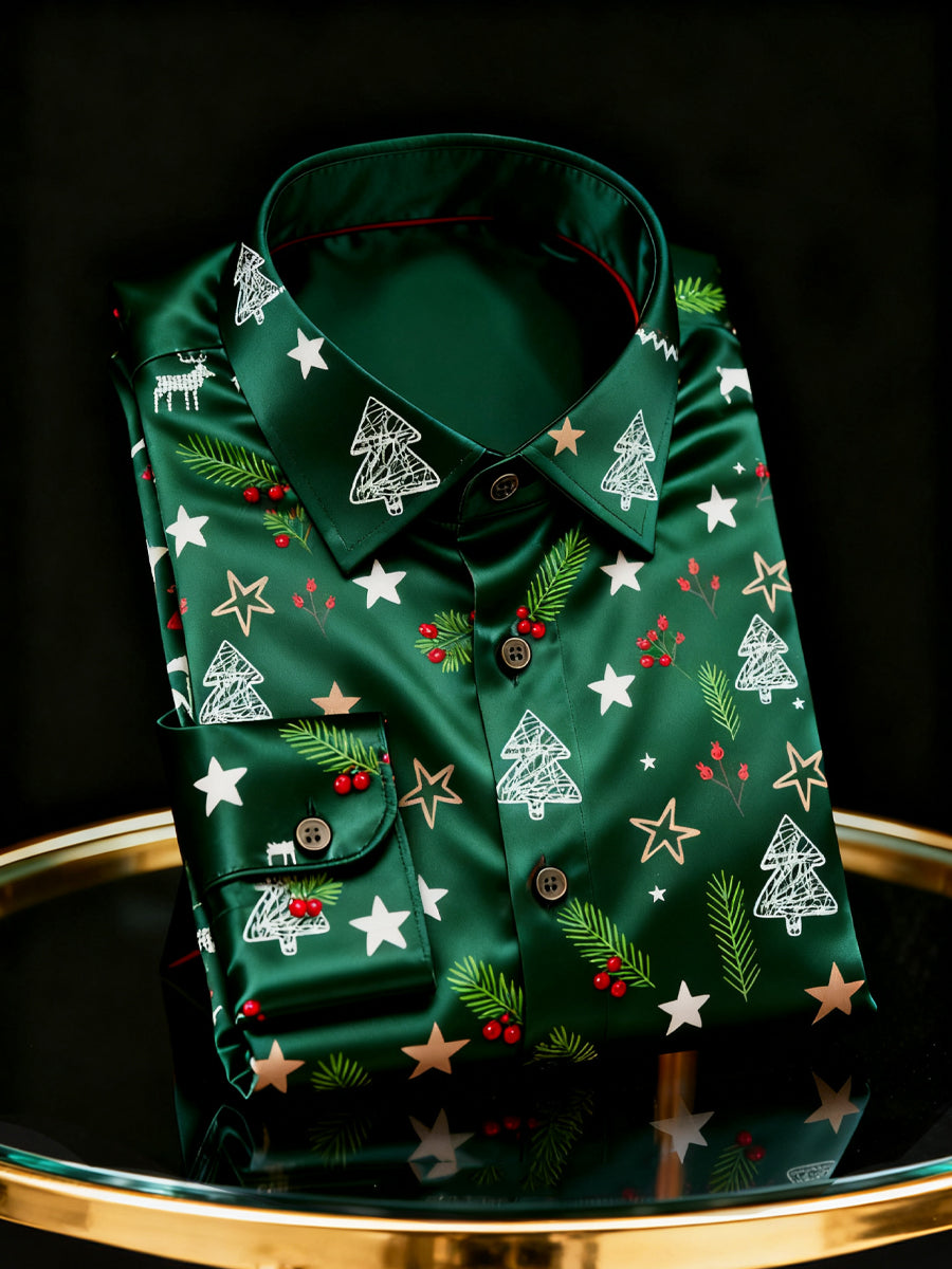Christmas Berry Christmas Tree Business Satin Long Sleeve Shirt