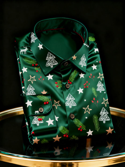 Christmas Berry Christmas Tree Business Satin Long Sleeve Shirt