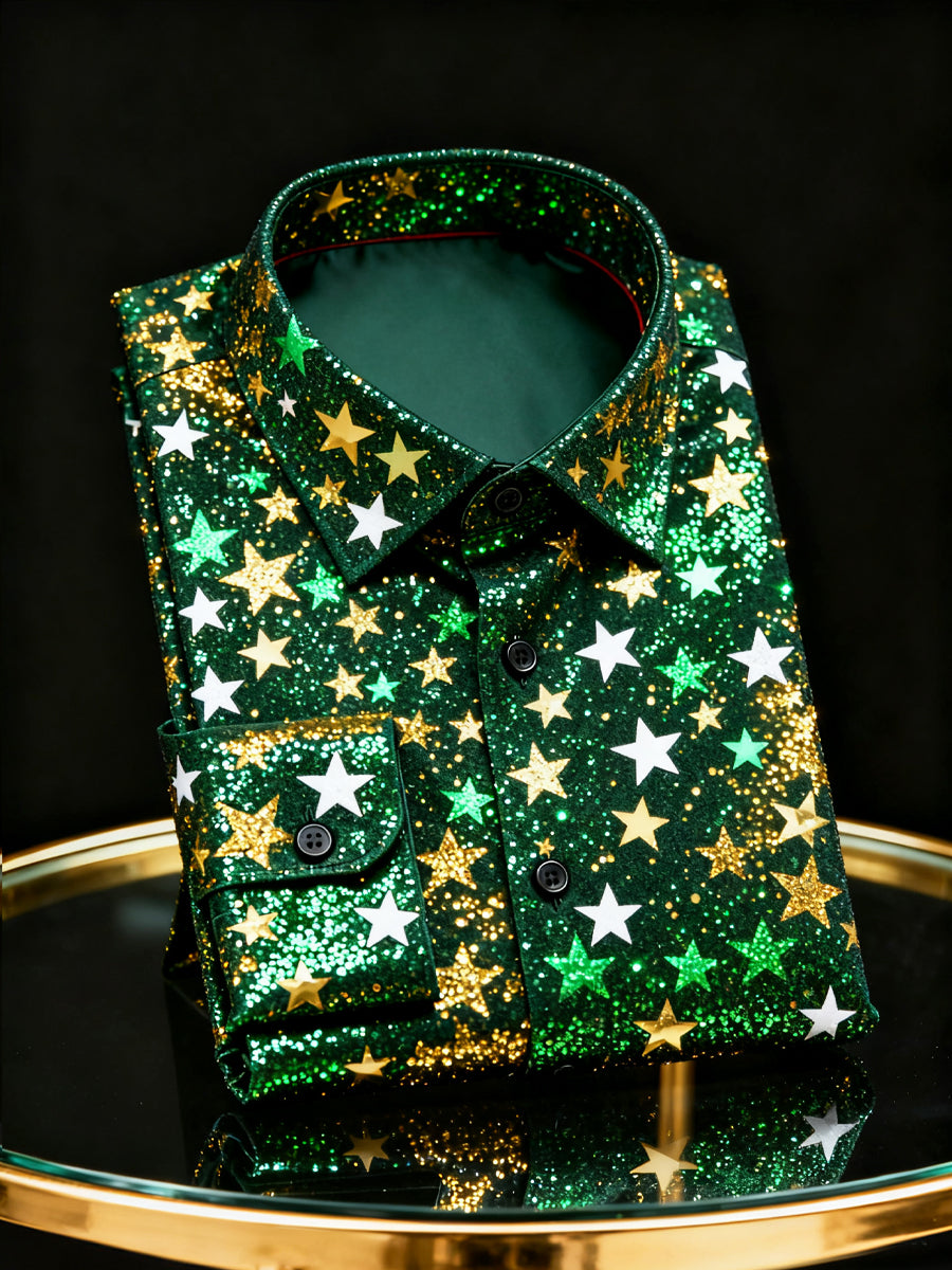 Christmas Sparkling Star Business Satin Long-Sleeve Shirt