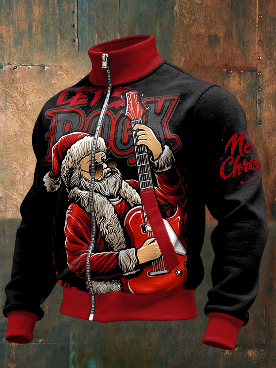 Retro Christmas Guitar Santa Claus Casual Jacket