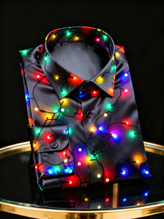 Christmas Neon String Business Satin Long-Sleeve Shirt