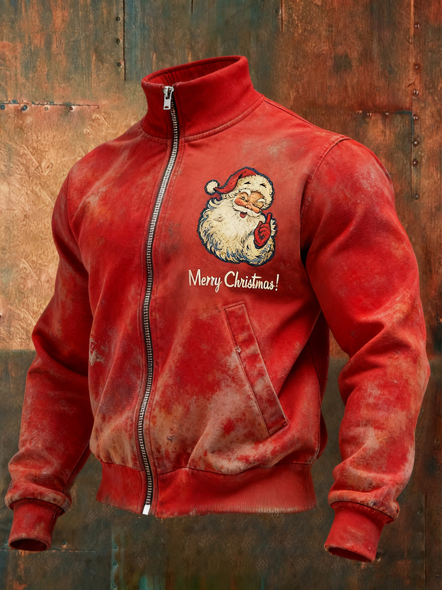 Vintage-Style Distressed Christmas Santa Casual Jacket