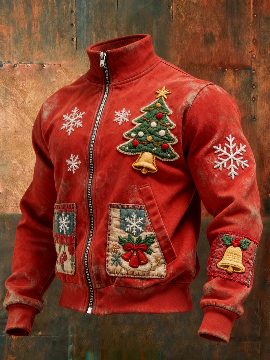 Retro Christmas Snowflake Christmas Tree Casual Jacket