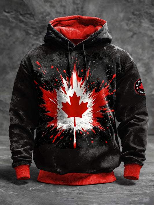 Men's Black Sweatshirt with Canadian Flag Print