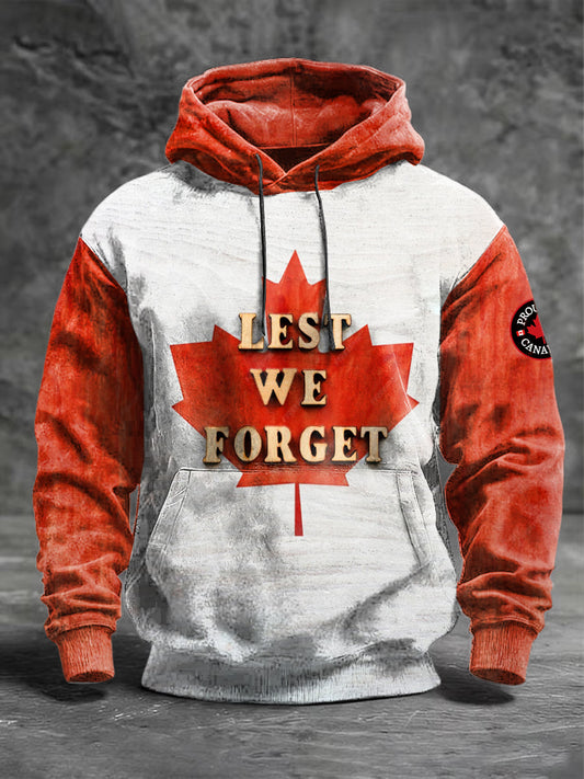 Men's Canadian Flag Patchwork Print Hooded Sweatshirt