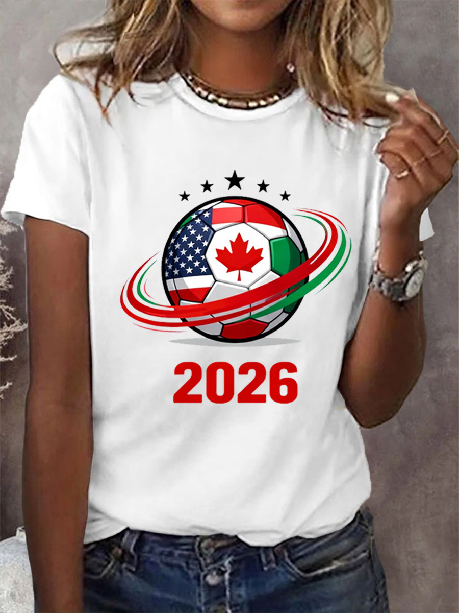 Women's 2026 Soccer Print Gift For Soccer Fans Casual Tee