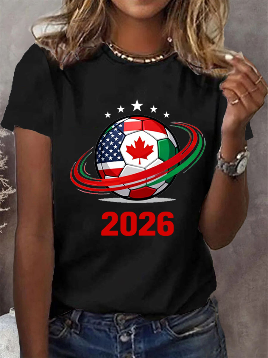 Women's 2026 Soccer Print Gift For Soccer Fans Casual Tee