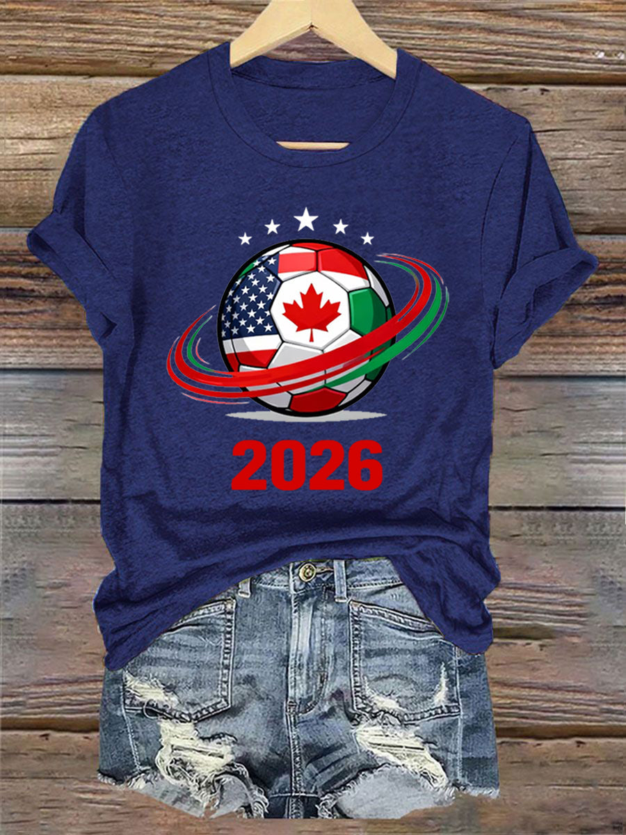 Women's 2026 Soccer Print Gift For Soccer Fans Casual Tee