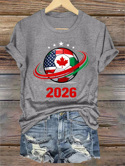 Women's 2026 Soccer Print Gift For Soccer Fans Casual Tee