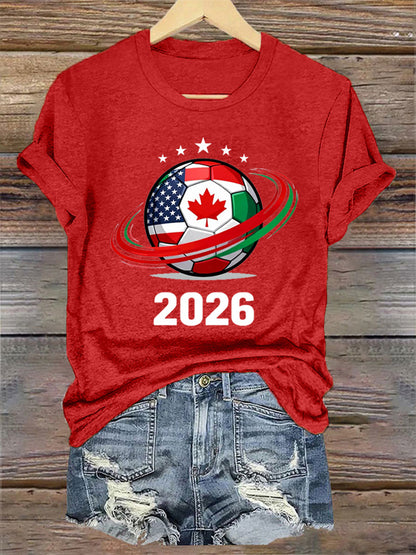 Women's 2026 Soccer Print Gift For Soccer Fans Casual Tee