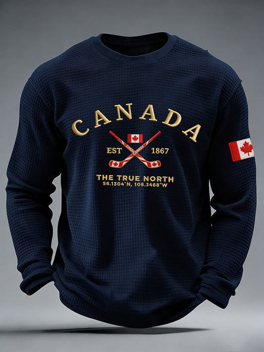 Men's casual Canadian ice hockey waffle-knit T-shirt