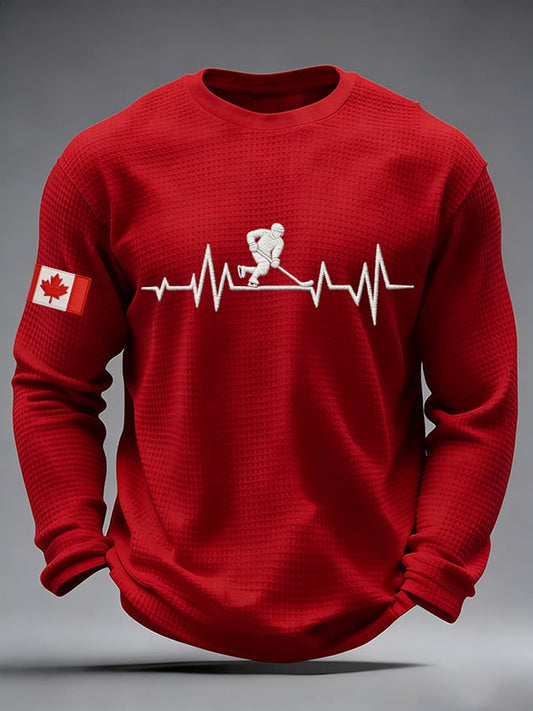 Men's casual Canadian ice hockey waffle-knit T-shirt