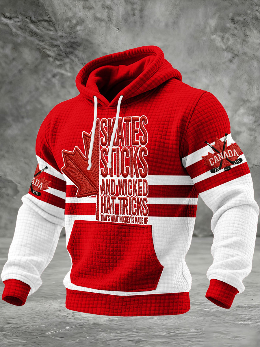 Men's Vintage Canada Hockey Printed Casual Hoodie