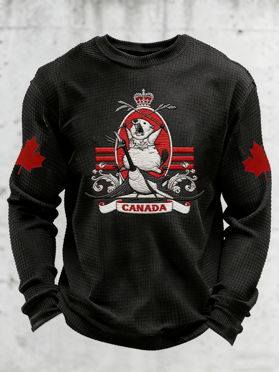 Men's vintage Canadian ice hockey print long-sleeved T-shirt
