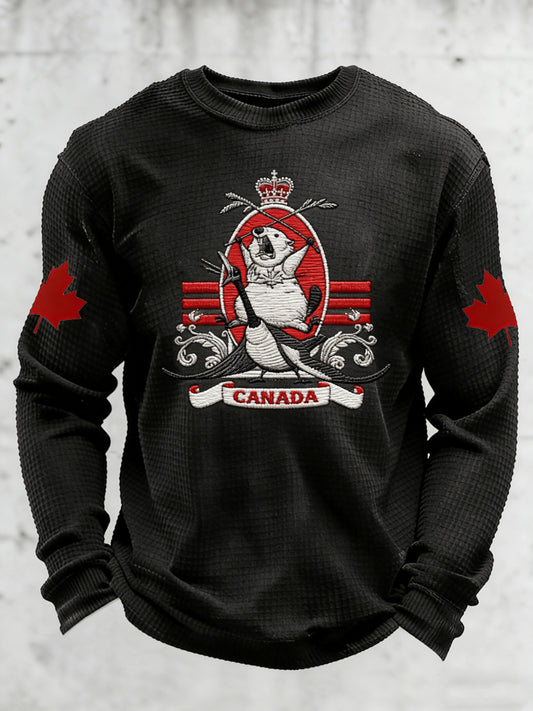 Men's vintage Canadian ice hockey print long-sleeved T-shirt