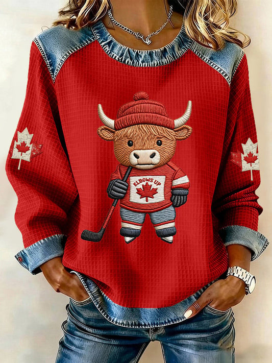 Women's Vintage Canada Hockey Print Casual Sweatshirt