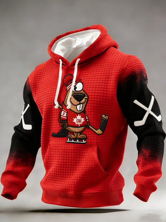 Men's Vintage Canadian Ice Hockey Print Hoodie