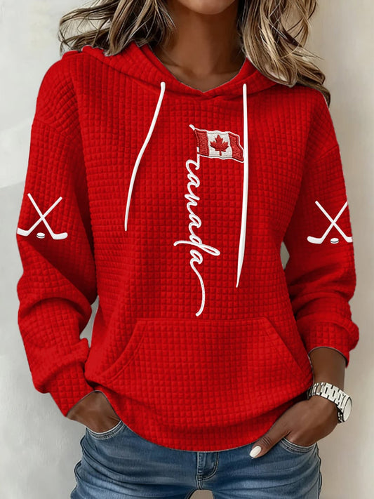 Women's Vintage Canada Hockey Print Casual Sweatshirt