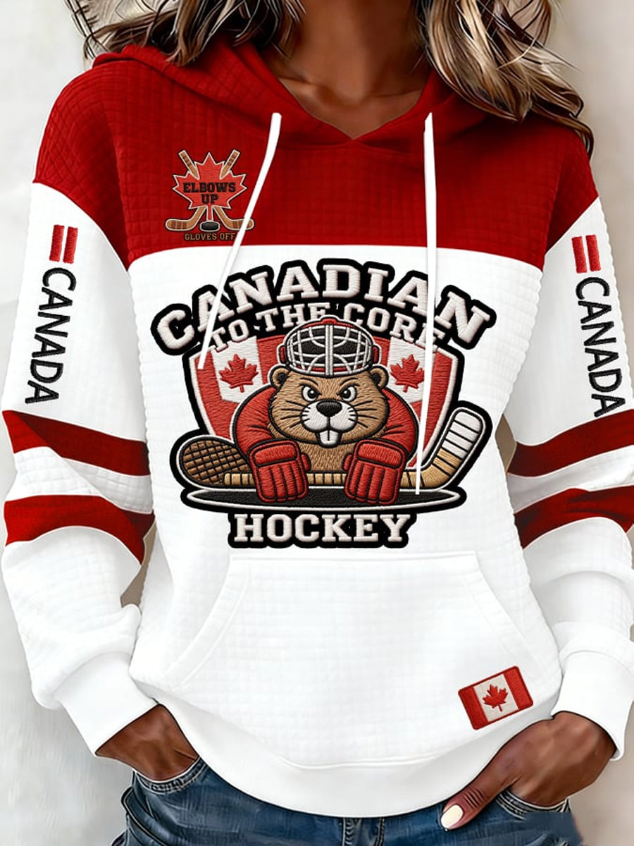 Women's Vintage Canadian Ice Hockey Print Hoodie