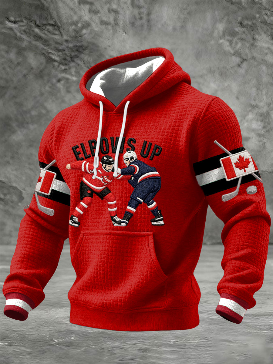 Men's Vintage Canada Hockey Elbows Up Casual Hoodie