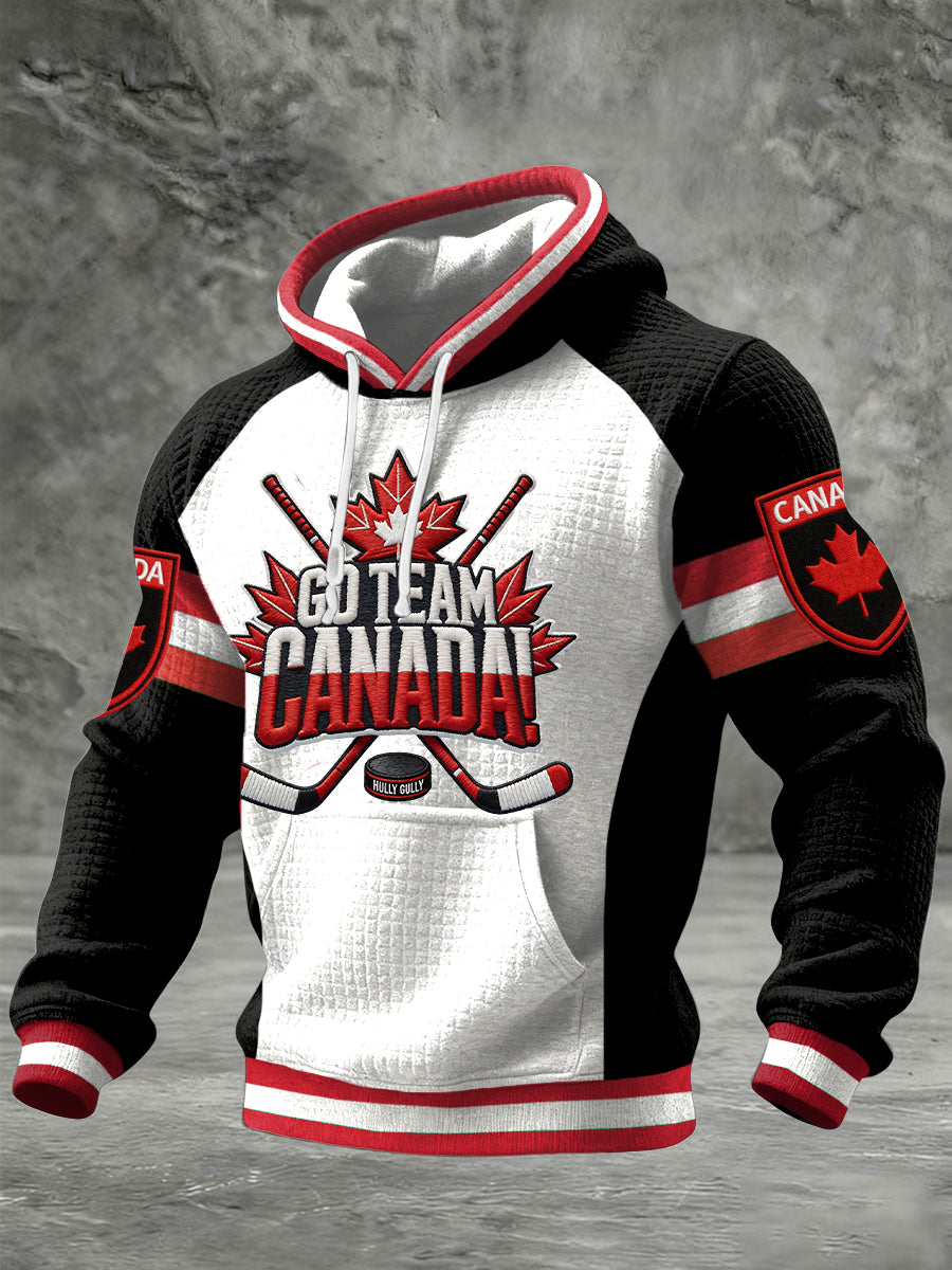 Men's Vintage Canadian Hockey Patchwork Casual Hoodie