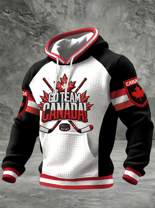 Men's Vintage Canadian Hockey Patchwork Casual Hoodie