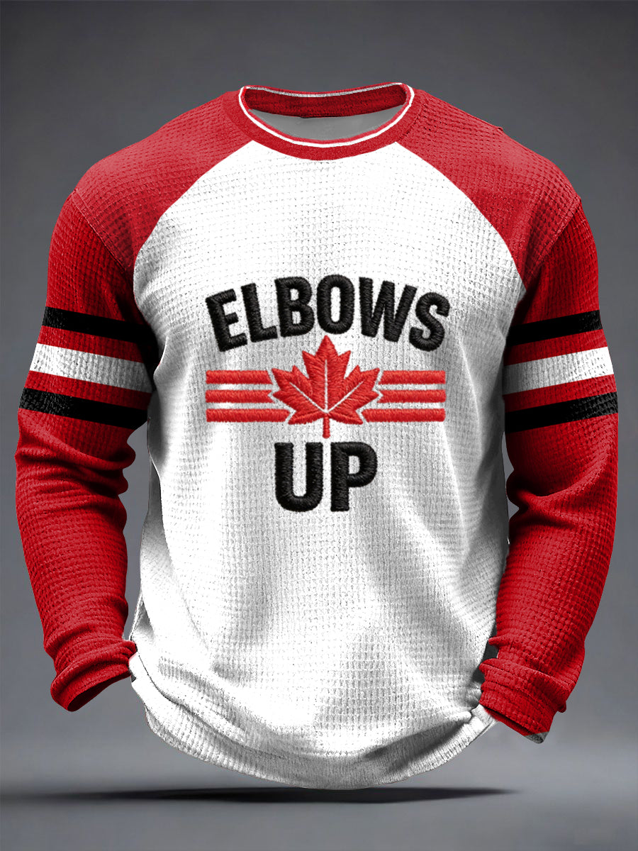 Men's Vintage Canadian Hockey Patchwork Casual Waffle Weave T-Shirt