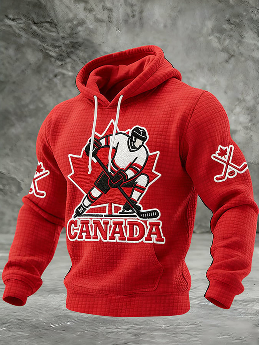 Men's Retro Ice Hockey Printed Casual Hoodie