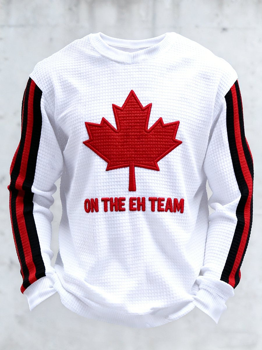 Men's Vintage Canadian Ice Hockey Print Long-Sleeved T-Shirt