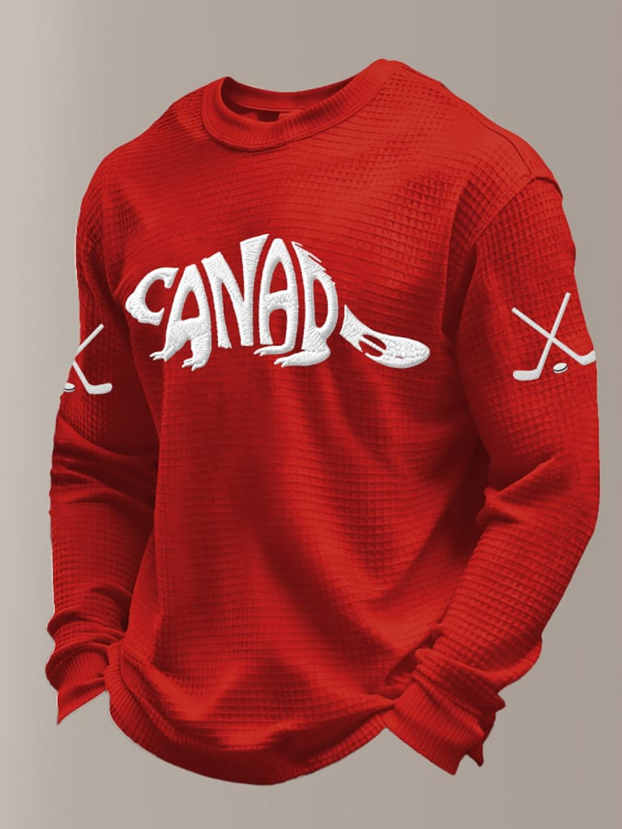 Men's Vintage Canada Hockey Printed Casual Top
