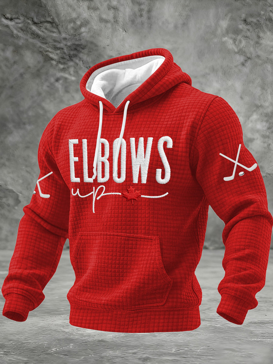 Men's Vintage Elbows Up Canada Hockey Printed Casual Hoodie