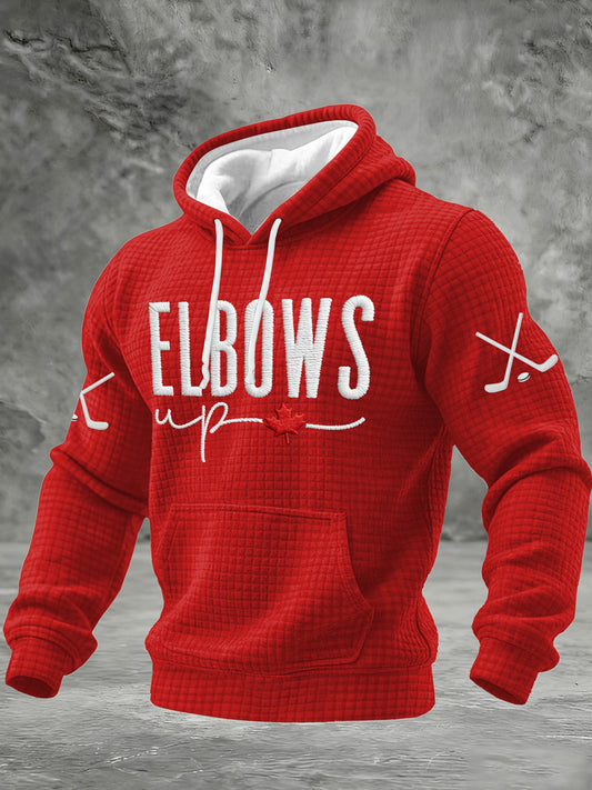 Men's Vintage Elbows Up Canada Hockey Printed Casual Hoodie