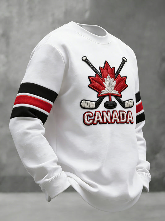 Men's Vintage Canadian Maple Leaf Hockey Casual Crewneck Sweatshirt
