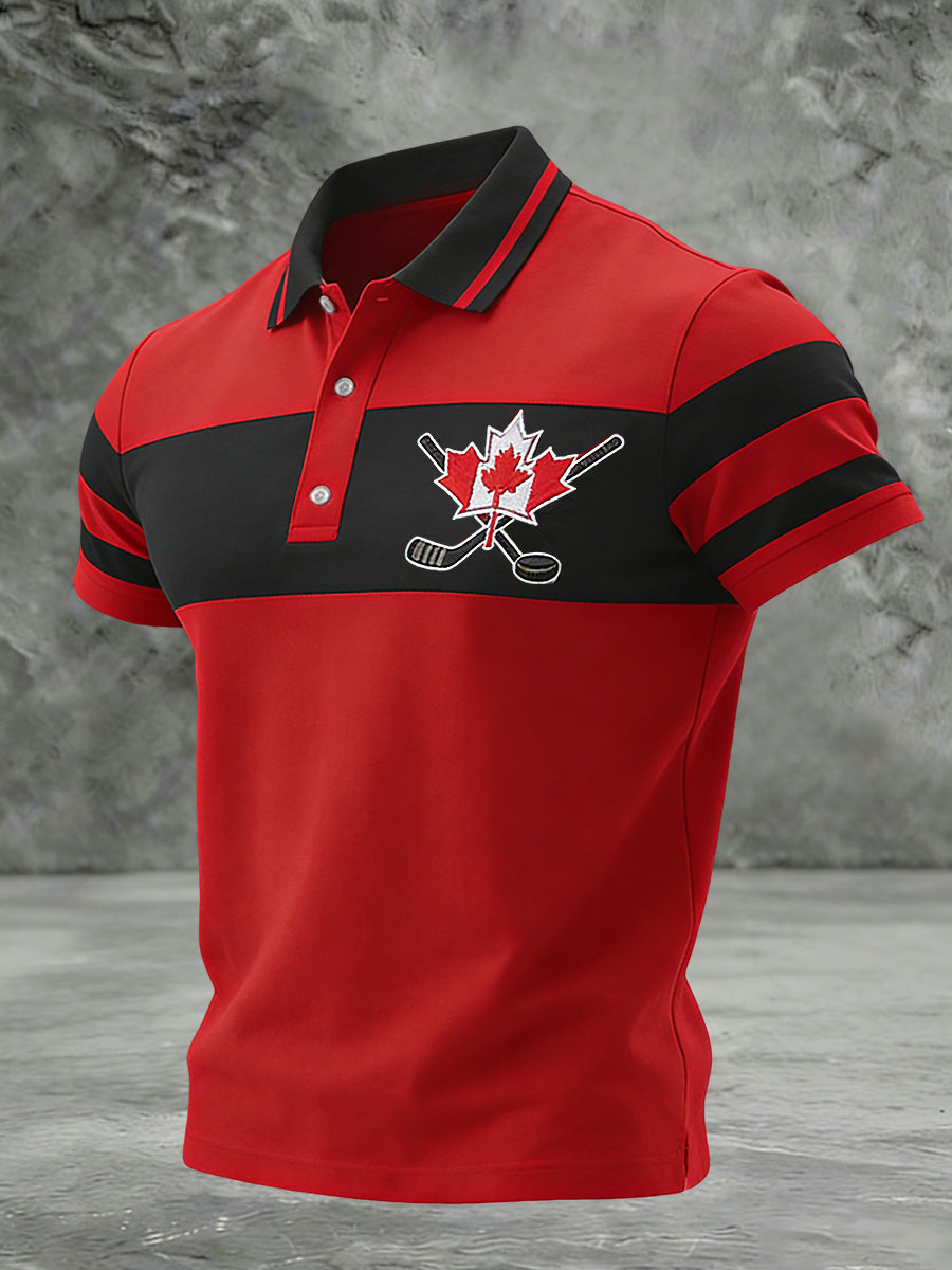 Men's Vintage Canadian Maple Leaf Hockey Casual Polo Shirt