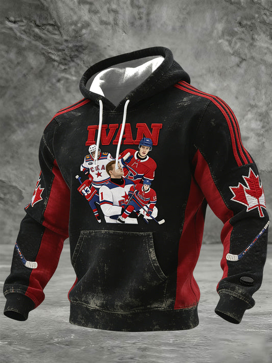 Men's Vintage Canadian Hockey Team Casual Hoodie