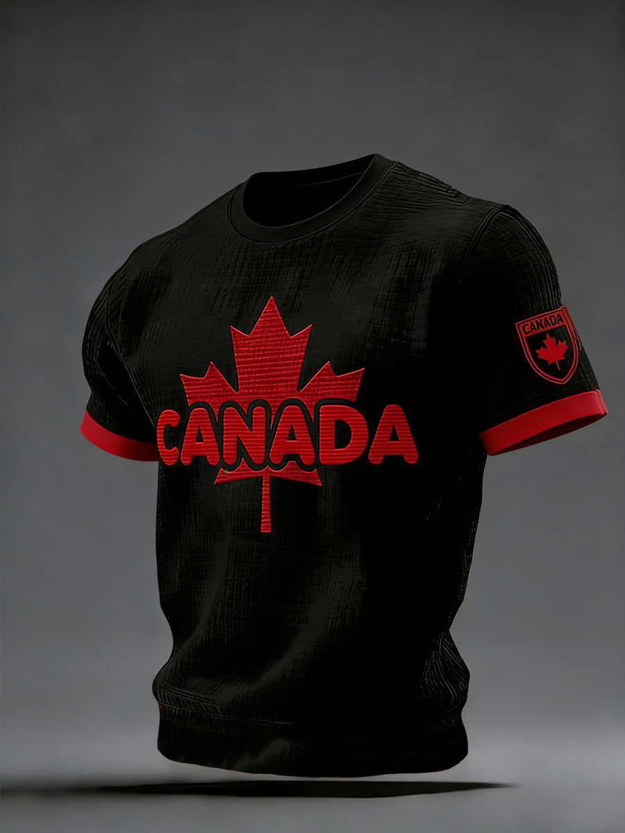 Retro Canadian Hockey Color-Blocked Casual T-Shirt