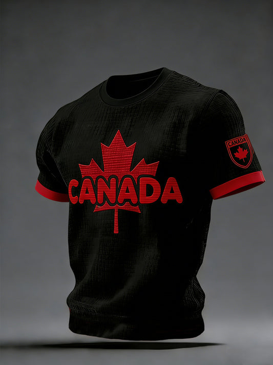 Retro Canadian Hockey Color-Blocked Casual T-Shirt