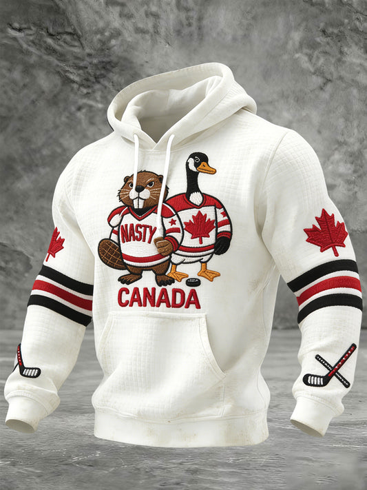 Men's Vintage Beaver and Canada Goose Hockey Casual Hoodie